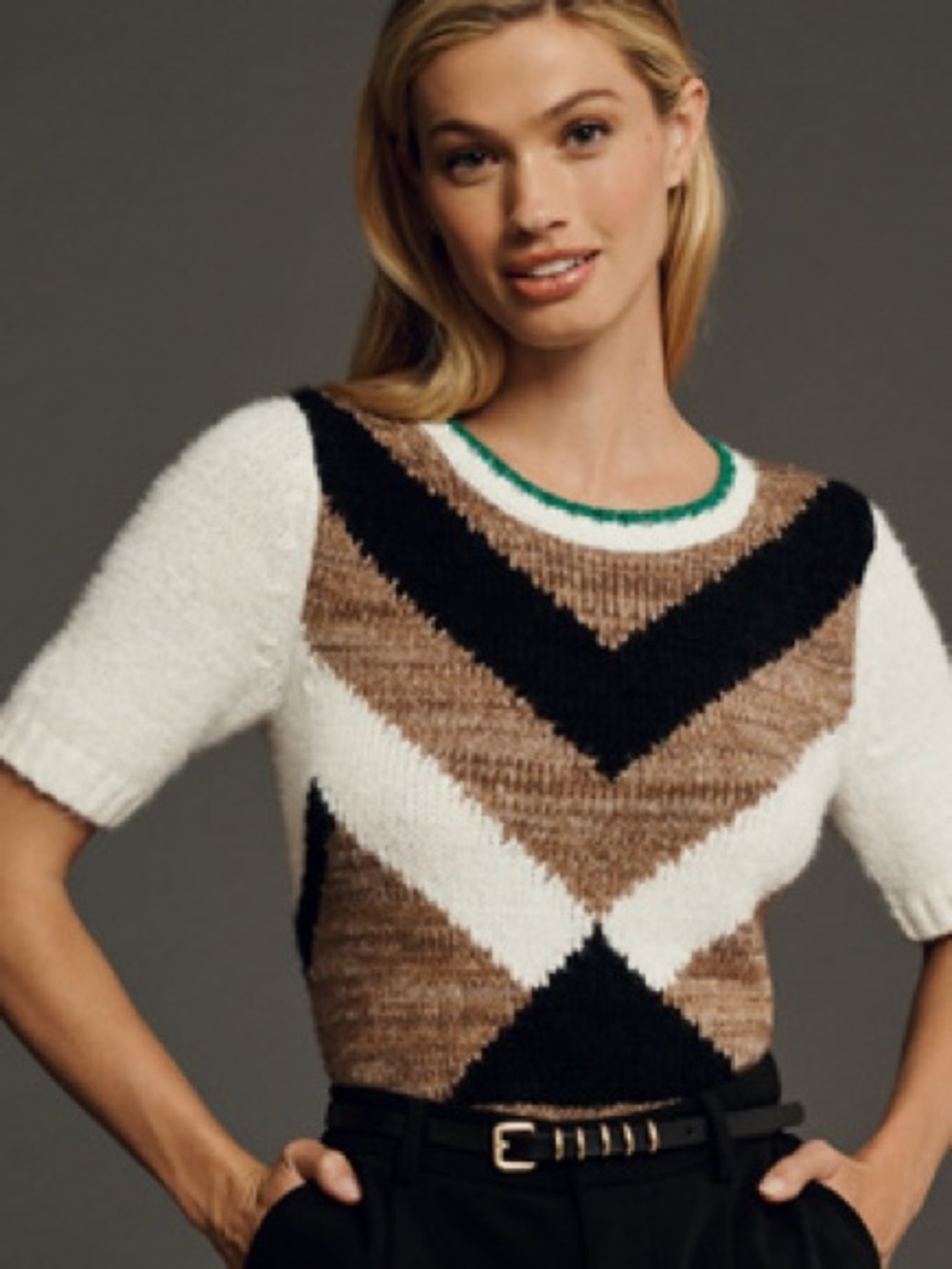 Maeve Chevron Intarsia Shrunken Short-Sleeve Jumper from Anthropologie. Size XS.